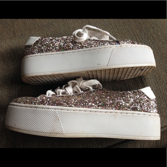 Steve Madden Wedged Sneakers Bling Glitter Shoes - Picture 6 of 8